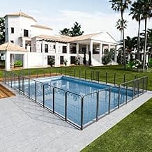 Metal Swimming Pool Fence 36.75ft (L) × 40in (H) with 16 Panels, in Ground Pool Safety Fence, Protective Barrier with Reinforced Stakes, Compatible with Patios & Gardens, Black-Silver