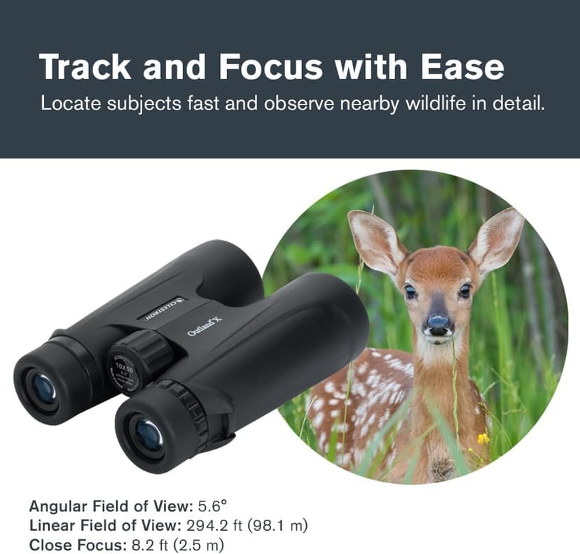 Celestron - Outland X 10x50 Binoculars – Ideal for Birding and Outdoors – 50mm Objective Lenses – 5.6° Field of View – BaK-4 Prisms – Multi-Coated – Waterproof and Fogproof
