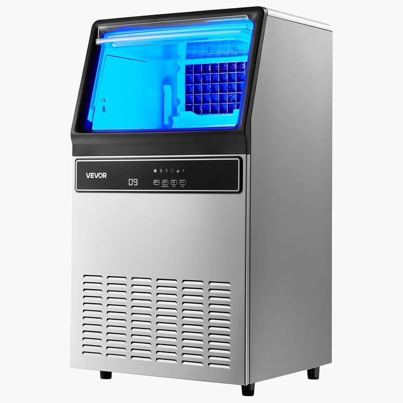 VEVOR Commercial Ice Maker Machine, 120 lbs/24H Ice Production, 33 lbs Storage Bin, 45 Cubes per Cycle, Stainless Steel Under Counter & Freestanding Ice Maker with LED Display, for Home Bar Restaurant