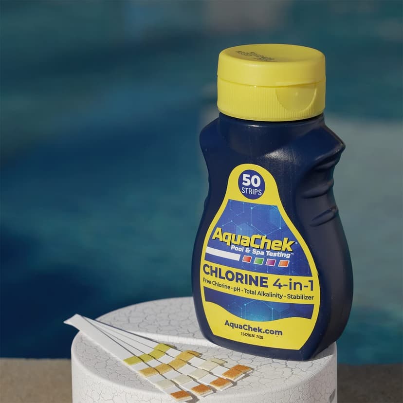 AquaChek Yellow 4-Way Pool and Spa Test Strips - 50 Yellow Test Strips - Swimming Pool Test Strips For pH, Free Chlorine, Total Alkalinity, and Cyanuric Acid - Quick and Accurate Results - Testing Kit