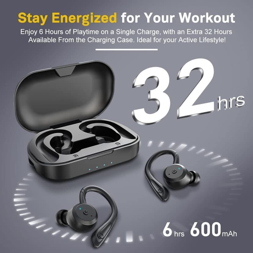 APEKX Bluetooth Headphones True Wireless Earbuds with Charging Case IPX7 Waterproof Stereo Sound Earphones Built-in Mic in-Ear Headsets Deep Bass for Sport Running Black