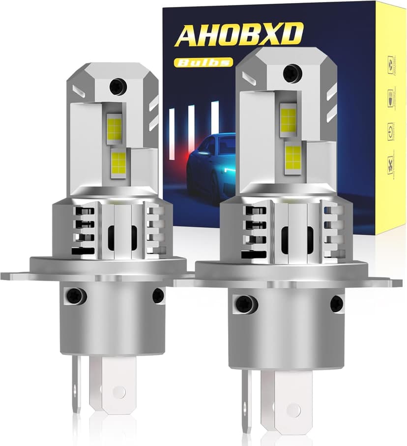 AHOBXD H4 Light Bulbs Hi/Low Beam Super Bright Upgraded 900% 85000LM Brightness 6500K White H4/9003 Bulbs 1:1 Halogen Size Cooling Fan Plug and Play Fog Light Direct Fit Pack of 2
