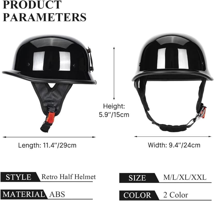 DOT Certified German Style Motorcycle Half Helmet, Vintage ABS Lightweight Helmet for Adults, Retro Half Face Helmet for Cruiser Scooter Chopper