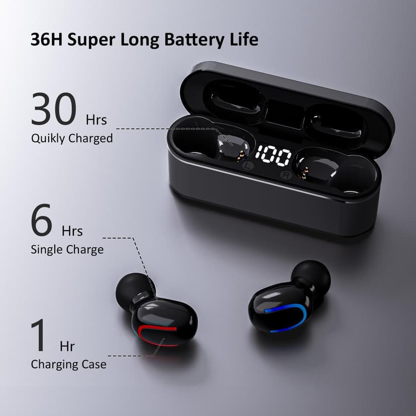 MOZC Wireless Earbuds Bluetooth 5.4, in Ear Lightweight Ear Buds with HiFi Stereo Sound & Deep Bass, Noise Cancelling Built-in Mics, 36H Playtime, IPX7 Waterproof Headphones for Sports, Android & iOS
