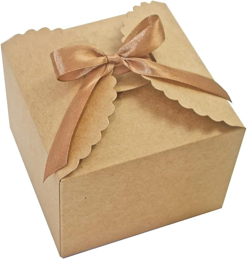 Empty Paper Boxes for Cookies, Candy, Chocolate, Craft, Candle, Gift Giving, Birthday, Parties, Holiday, 4.75 X 4.75 X 3.53 WEWILUCK Brown Box for Presents, 10 Pack Small Kraft Gift Boxes with Ribbon B09M3L1L2J