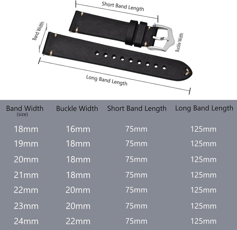 BISONSTRAP Men's Watch Bands, Hand-Stitched Leather Watch Straps, Quick Release, 18mm 19mm 20mm 21mm 22mm
