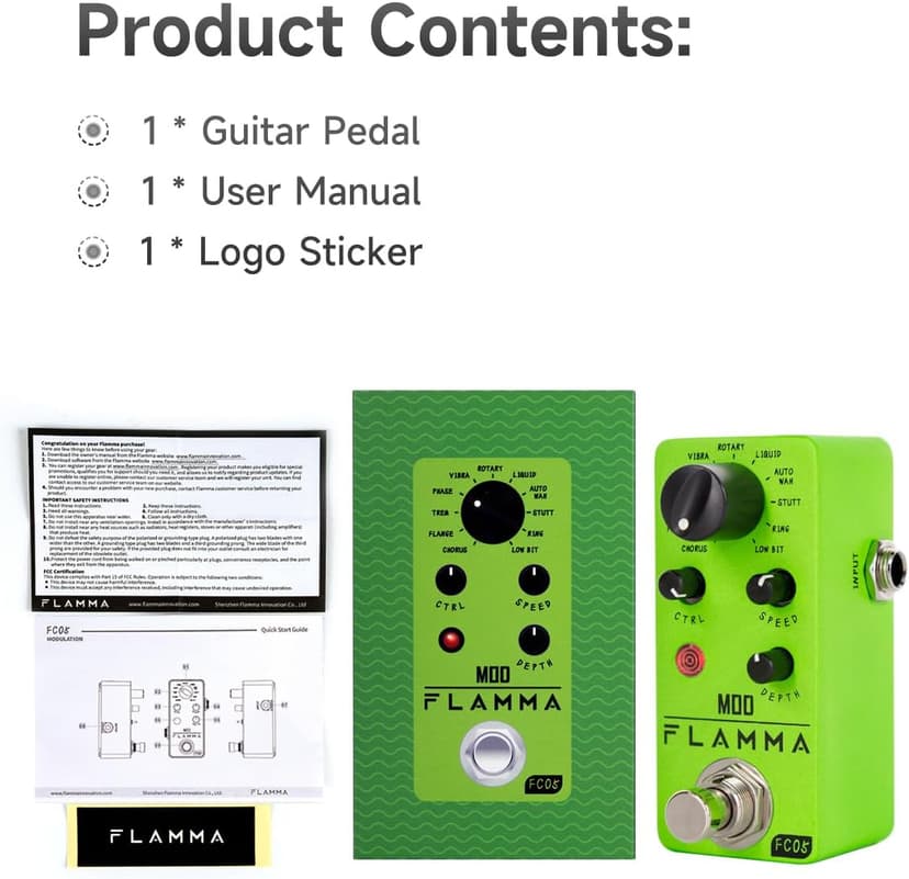 FLAMMA FC05 Mini Modulation Pedal with Chorus Flanger Tremolo Phaser Vibrato Rotary Liquid Autowah Stutter Ring LowBit