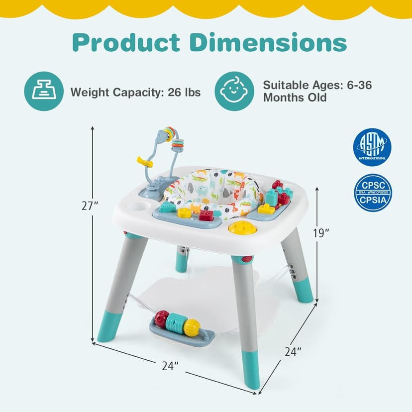 BABY JOY 6-in-1 Baby Activity Center, Baby Jumper & Interactive Play Table with 360° Rotating Seat, Detachable Toys & Music, Montessori-Inspired Design, Activity Center for Infant Toddlers 6-36 Months