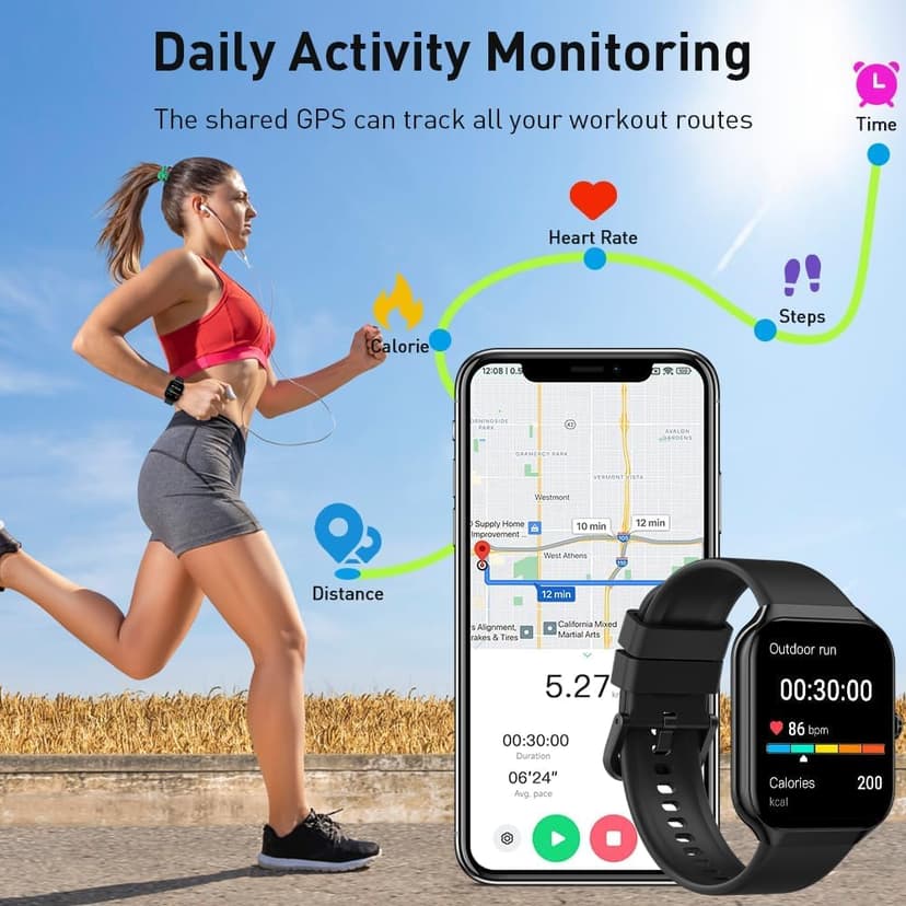 Smart Watch(Answer/Make Call), 1.96" HD Smartwatch for Men Women, 2025 Fitness Watch with 110+ Sport Modes/Heart Rate/Sleep Monitor/Pedometer, IP68 Waterproof Fitness Activity Tracker for Android iOS