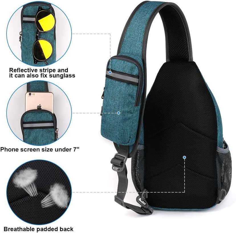WATERFLY Crossbody Sling Backpack Sling Bag Travel Hiking Chest Bags Daypack (Teal blue) B07WNM894Y