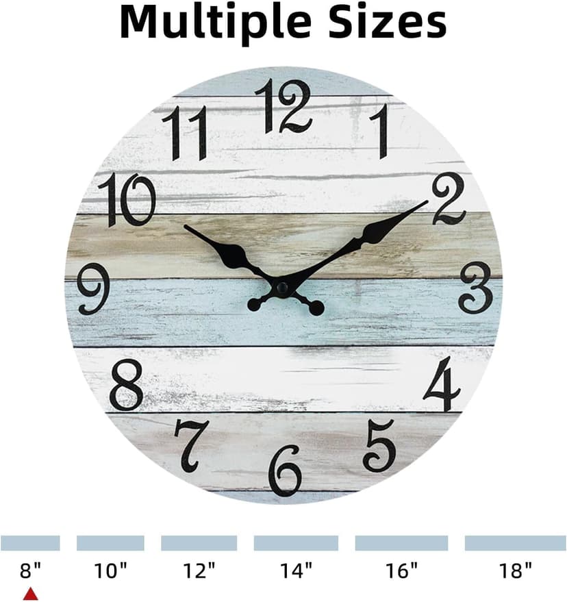 CHYLIN Wall Clock, Silent Non Ticking Battery Operated, Rustic Coastal Country Clock Decorative for Bathroom Kitchen Bedroom 8