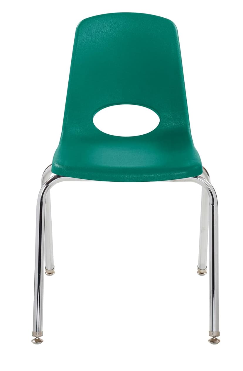 FDP 18" School Stack Chair, Stacking Student Seat with Chromed Steel Legs and Nylon Swivel Glides For In-Home Learning, Classroom or Office - Green (4-Pack), 10384-GN