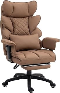 Dowinx Big and Tall Office Chair with Pocket Spring Cushion,High Back Computer Gaming Chairs with Adjustable Armrests,Executive Desk Chairs with Lumbar Support and Footrest,PU Leather-Brown