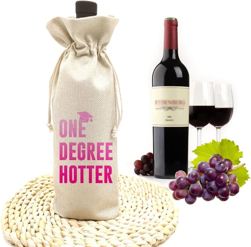 Graduation One Degree Hotter,Funny Cute Wine Bag Gift,College Graduation Gift for Him Her Grad Masters Congrats Cap-Linen Drawstring Wine Bags(5SW113) B0BPC5W9VV