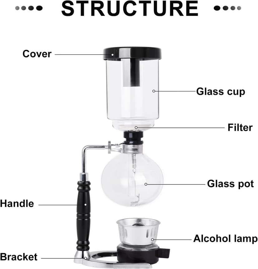 YUCHENGTECH Siphon Syphon Coffee Maker Tabletop Glass Siphon Pot Glass Technica Siphon Vacuum Coffee Maker(5 Cups(600ml))
