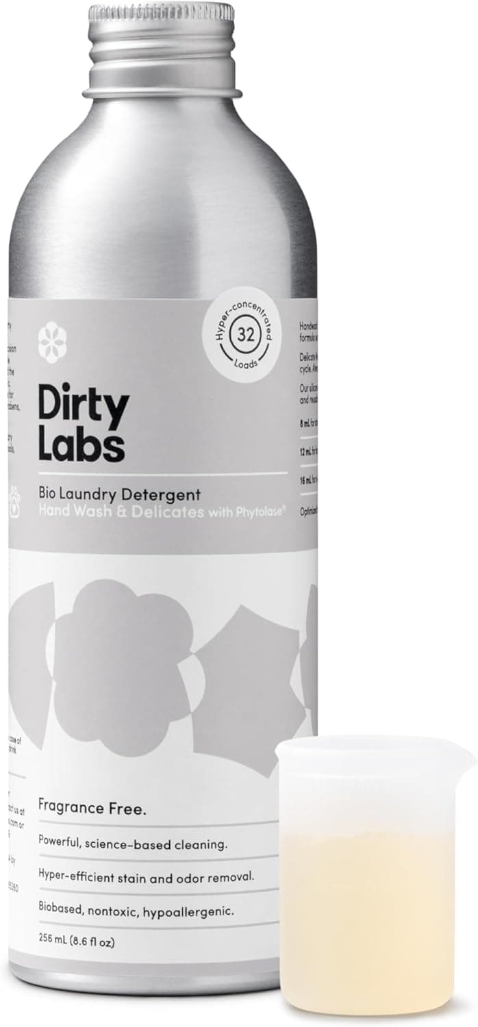 Dirty Labs Hand Wash and Delicates | Scent Free | 32 Loads (8.6 fl oz) | Bio Enzyme Liquid Laundry Detergent | For Fine Silks, Wools, Handwash Garments | Hyper-Concentrated | Non Toxic, Biodegradable | Stain & Odor Removal