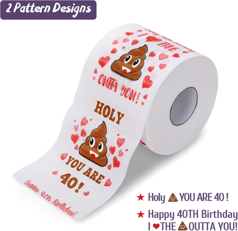 40th Birthday Gifts for Women, Men, Her, Him - Happy Prank Toilet Paper - 40th Birthday Decorations, Party Supplies Favors - 40 Years Old Funny Gag Gift Ideas, Novelty Bday Present for Friends, Family