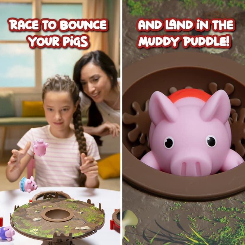 Pigs on Trampolines Board Games – Family Game, Kids Games, Multi-Player, Board Games for Family Night, Preschool Toys, The Muddiest Pig Wins The Game, Hand-Eye-Coordination Game, Ages 6+