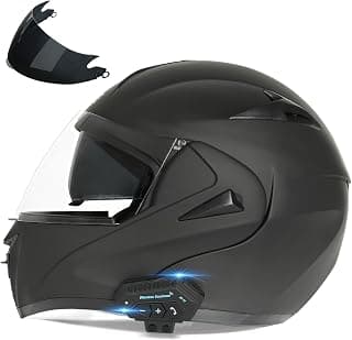 Motorcycle Bluetooth Modular Helmet, DOT Approved Dual Visor Full Face Flip up Bluetooth Integrated Motorcycle Helmets for Adults Men Women