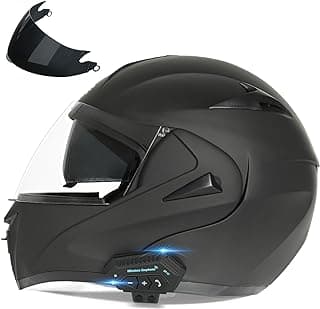 Motorcycle Bluetooth Modular Helmet, DOT Approved Dual Visor Full Face Flip up Bluetooth Integrated Motorcycle Helmets for Adults Men Women