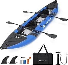 Goplus Tandem Inflatable Kayak, 12.5FT 2-Person Kayak for Adults w/507 LBS Weight Capacity, 2 Aluminium Oars, Padded Seat, 2 Fins, Hand Pump, Carry Bag, Repair Kit, Portable Touring Kayaks