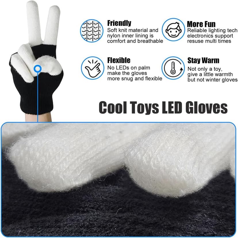 Luwint LED Light Up Rave Gloves for Adults & Teens, Flashing Party Accessories Gift Ideas​ for Halloween Christmas Dance