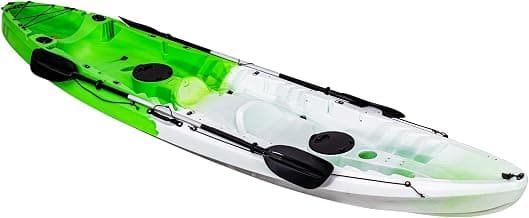 Fishing Kayaks, 12.4FT Sit on Top Kayak for 2-3 Person Adults with Paddle & Comfortable Seat, Capacity of 600LBS, Hard Shell Recreational Ocean Kayak Boat, Green