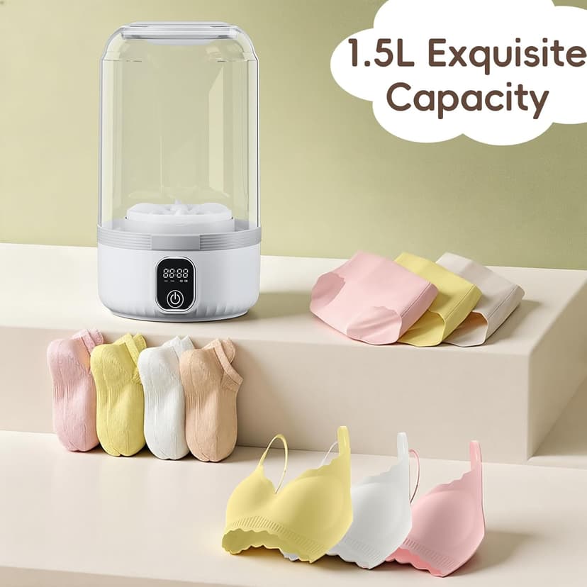 Underwear Mini Washer, 2025 Portable Washing Machine with 4000mAh Cordless Rechargeable Battery for Deep Cleaning Small Clothes, Perfect for Travel, Solo Living, Apartments, Camping