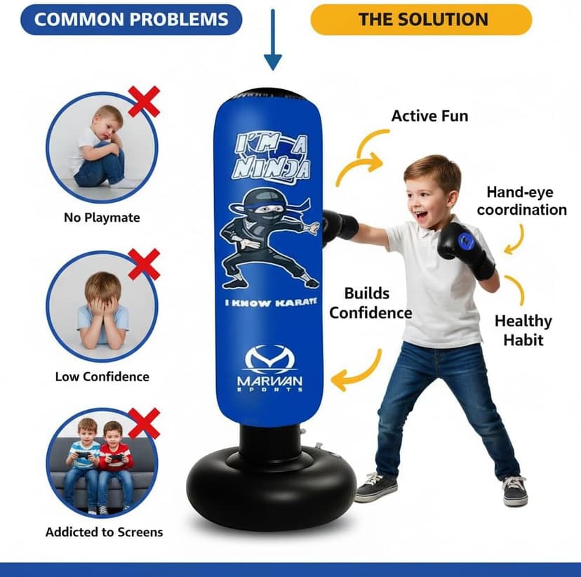 5-in-1 Inflatable Punching Bag for Kids – 63" Karate Toy Set with Boxing Gloves, Durable Fast Rebound, Active Play Birthday for Boys & Girls Ages 4-12