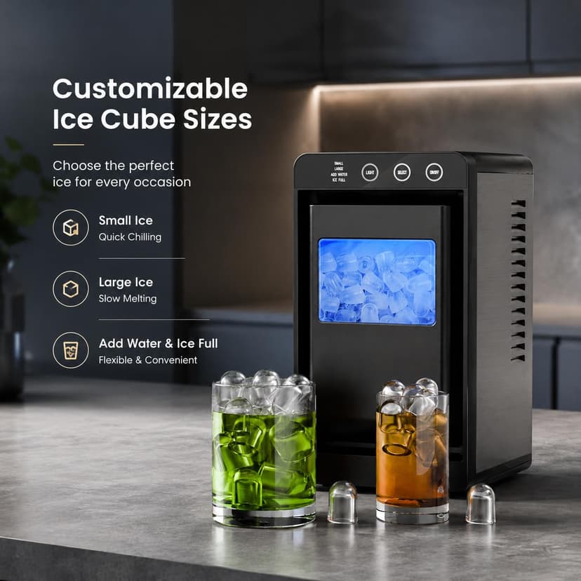 Kismile Portable Countertop Ice Maker Machine, 26lbs Ice in 24Hrs, Self-Cleaning Ice Maker with Selectable Ice Size & Internal Light, Compact Design for Home/Kitchen/Bar