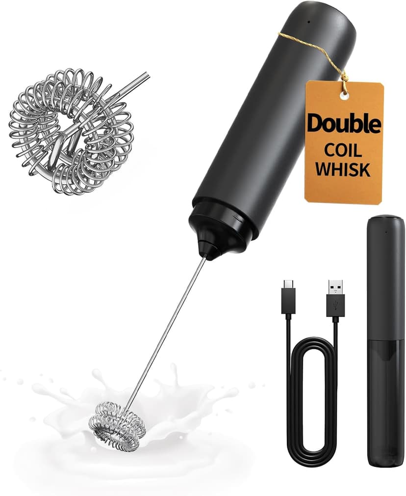 CIRCLE JOY Rechargeable Milk Frother Handheld, Dual Coil Whisk Head Electric Coffee Frother, Portable Hand Frother Wand Drink Mixer for Matcha Lattes Cappuccino, Kitchen Gifts, Black B0DPG6SNV1