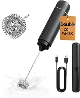CIRCLE JOY Rechargeable Milk Frother Handheld, Dual Coil Whisk Head Electric Coffee Frother, Portable Hand Frother Wand Drink Mixer for Matcha Lattes Cappuccino, Kitchen Gifts, Black B0DPG6SNV1
