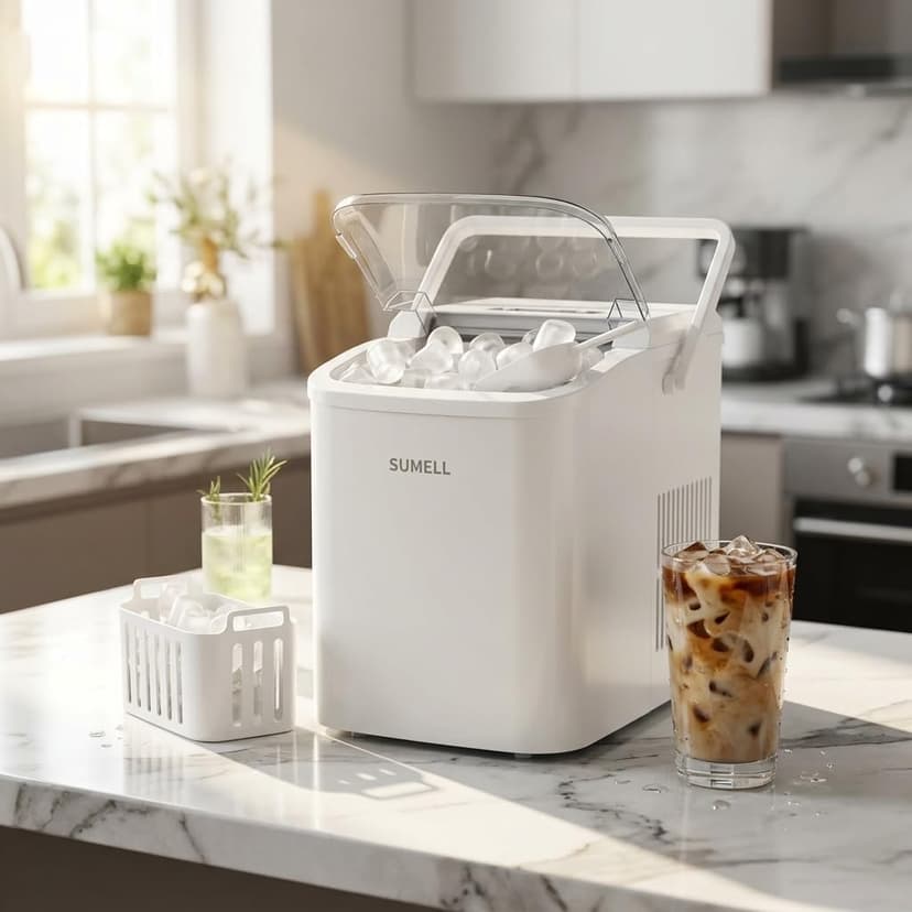 SUMELL Countertop Ice Maker with Handle, 26lbs/24H Portable Ice Machine, Bullet Ice Maker for Home, Kitchen, Camping & Bar