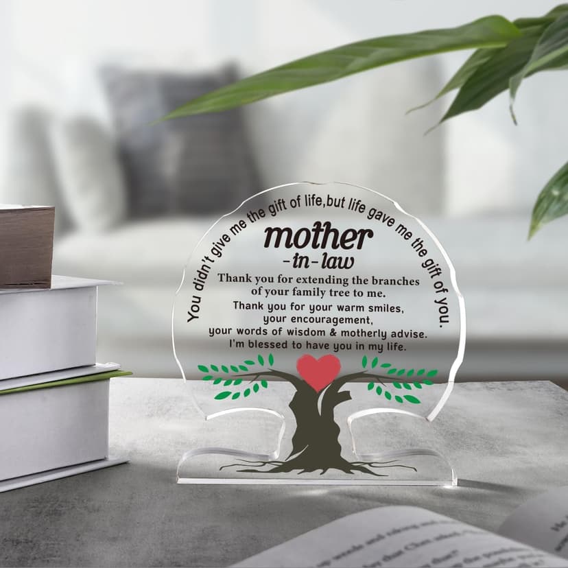 Gifts for Mother in Law from Daughter Son in Law, Thanks You Mom Best Mother in Law Ever Gift Desk Signs Home Decor Mother in Law Birthday Gifts Christmas Acrylic Tree Plaque B0CD7QK38F