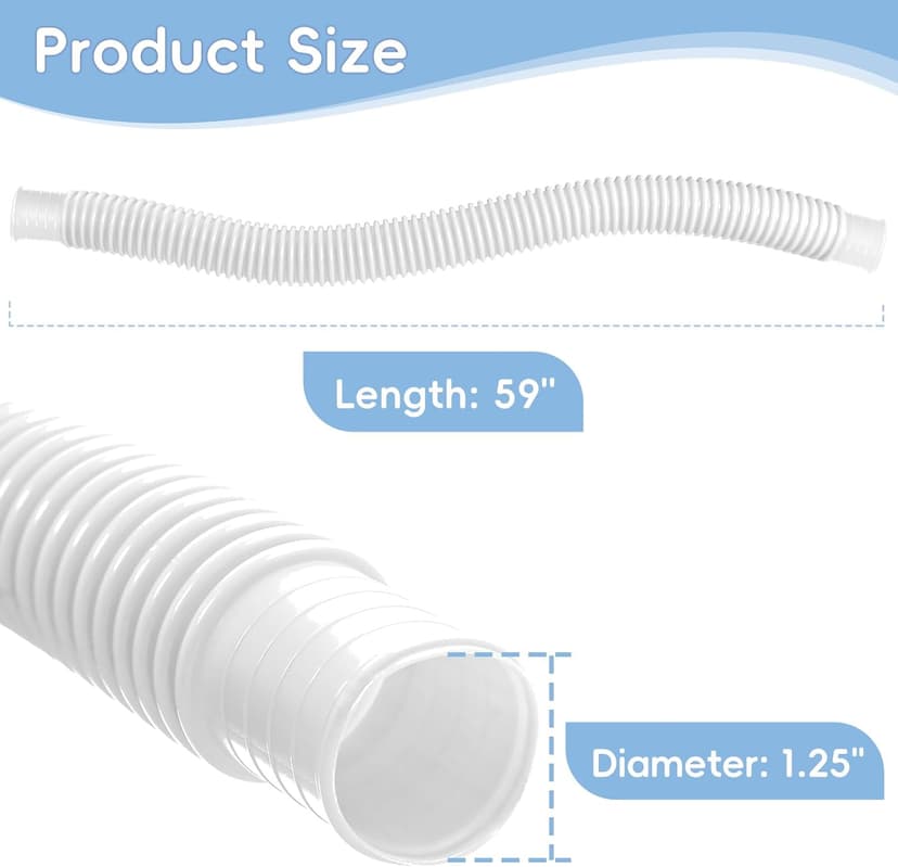 Replacement Pool Hoses for Above Ground Pools 1 1/4, 59" Long Swimming Pool Hose, 4 Pack White Pool Pump Hose with 8 Metal Clamps