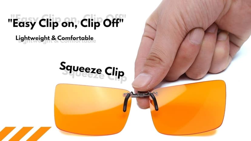 Vyzia Clip On Blue Light Blocking Glasses For Sleep | Fits Over Prescription Glasses, Orange Lenses Help Reduce Computer Eye Strain and Induce Sleep