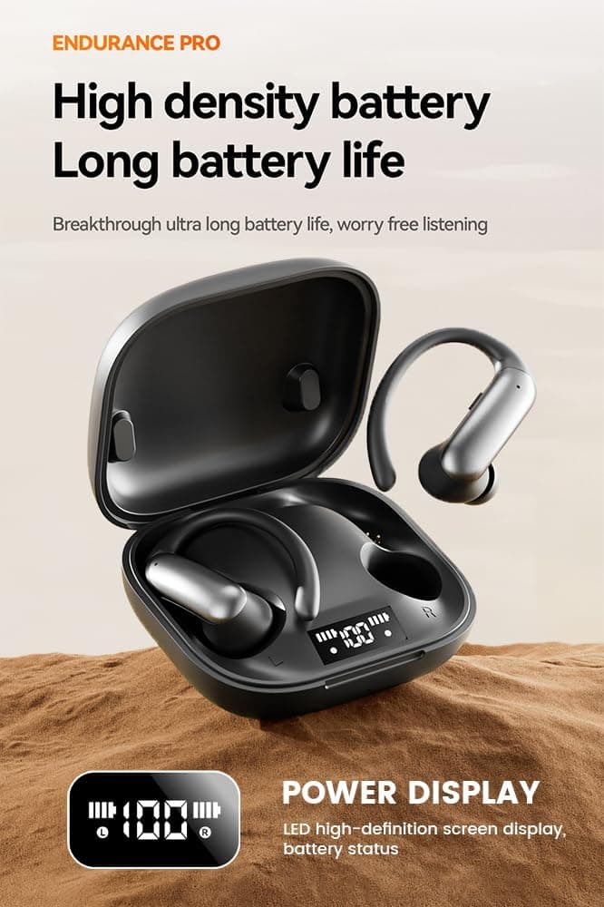 CuiSuto Ear Buds Wireless Earbuds Bluetooth Headphones with 60H Playtime LED Display Case, Over-Ear Hook with Mic, Stereo Sound, Easy Button Controls, Sports Earphones for Running Workout Gym Black