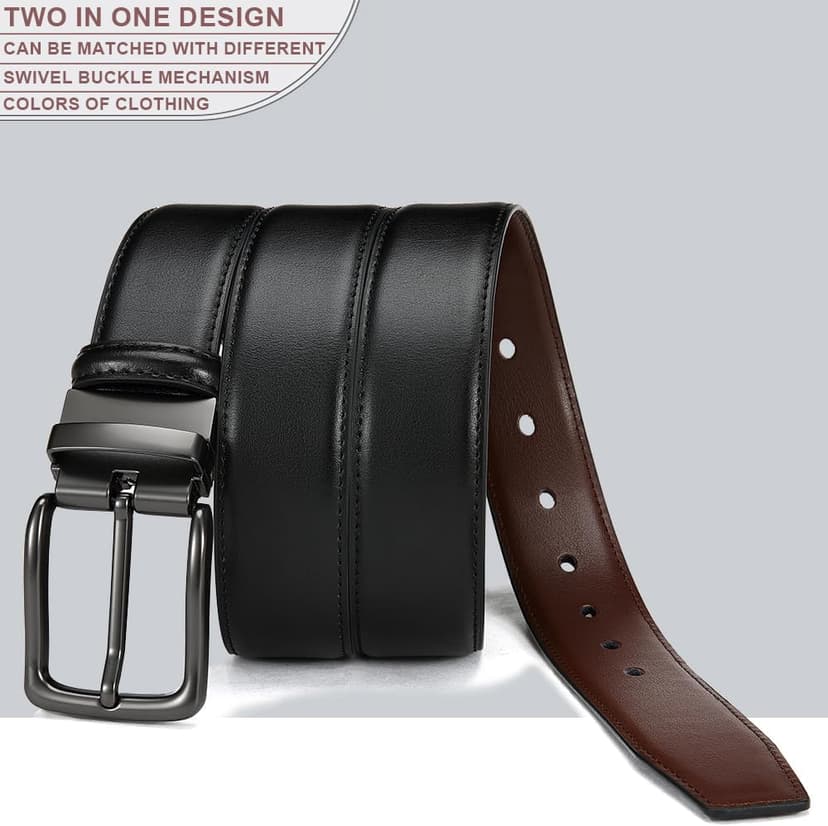 DOOPAI Reversible Leather Belt for Men 1.25" - Dual Sided Dress and Casual Belt, Trim to Fit, 2 Styles in One Belt