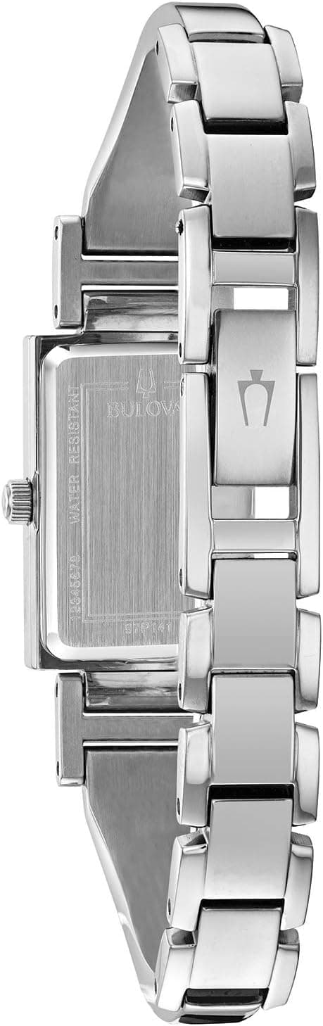 Bulova Ladies' Classic Diamond Dial Quartz Stainless Steel Watch, Rectangle, Mother-of-Pearl