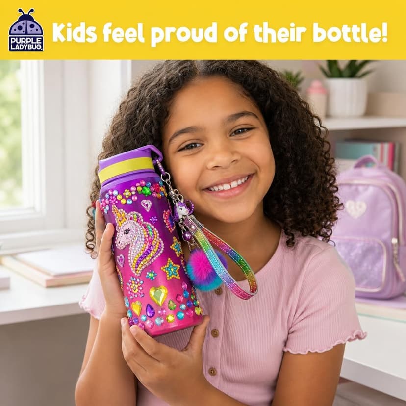 PURPLE LADYBUG Decorate Your Own Water Bottle Kit for Girls - Gifts for Ages 5 6 7 8 9 10 Year Old Girl Birthday, Girl Christmas Gifts Unicorn Toys Crafts Kids Ages 6-12