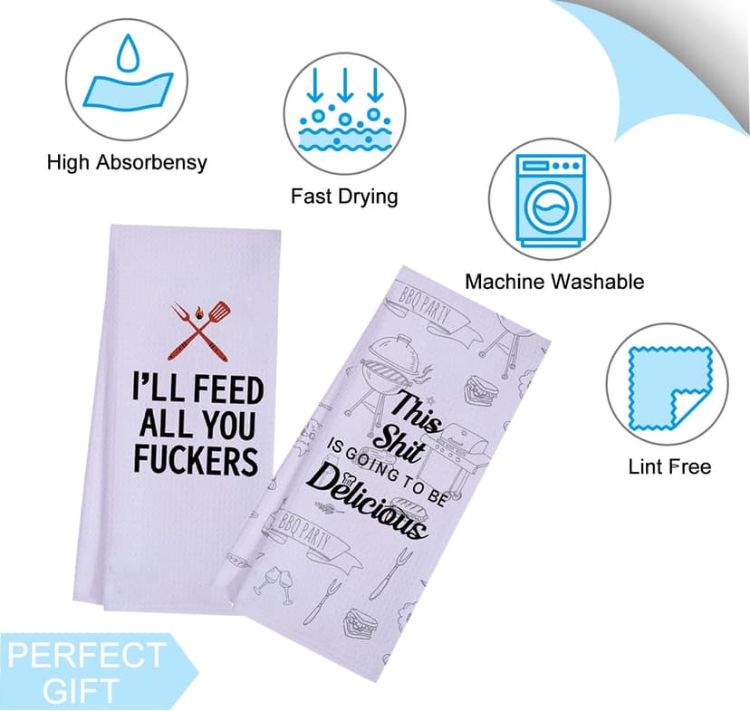 LXOMILL Funny Kitchen Towels for Men, Women, BBQ Grilling Cooking Dish Towels, Funny Birthday Gifts for Husband, Dad, Boyfriend, Friend, Hilarious Gag Gift for Chefs