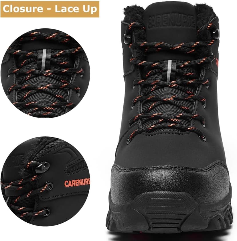 CARENURSE Mens Snow Boots Winter Warm Fur Lined Shoes Non-Slip Insulated Hiking Boot