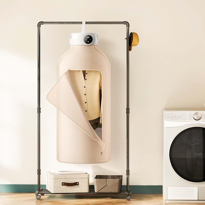 VEVOR Portable Clothes Dryer with Dryer Bag, PTC Heating & LED Display, Foldable Mini Dryer with 5-H Timer for Apartments, Dorms, RVs, or Hotels, 600W, Beige