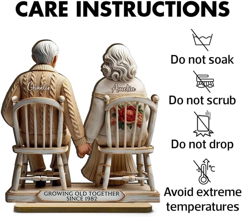 CHILLEVER Custom Growing Old Together Standing Wooden Plaque, Personalized Christmas Gift For Couples, Heartfelt Gifts For Him, Gift For Parents, Grandparents Gifts Design 5