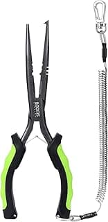 Booms Fishing F03 Needle Nose Fishing Pliers, 9" Fisherman's Pliers, Long Nose Hook Remover, Saltwater Resistant Fishing Gear, Green