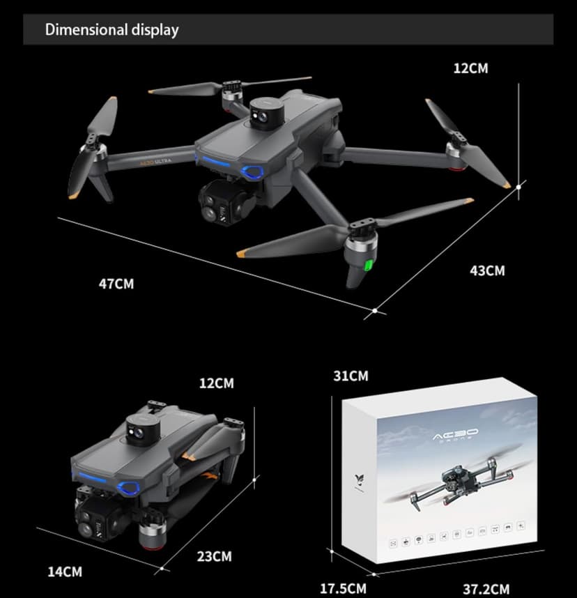 professional drone s with camera for adults 4K Video long range ,3-Axis Gimbal EIS 8K Camera drone with7.2'' HD Touch Screen on controller, 5G GPS Brushless Motor, Built-in Obstacle Avoidance 360 ，with Airdrop, 3 Batteries (black)