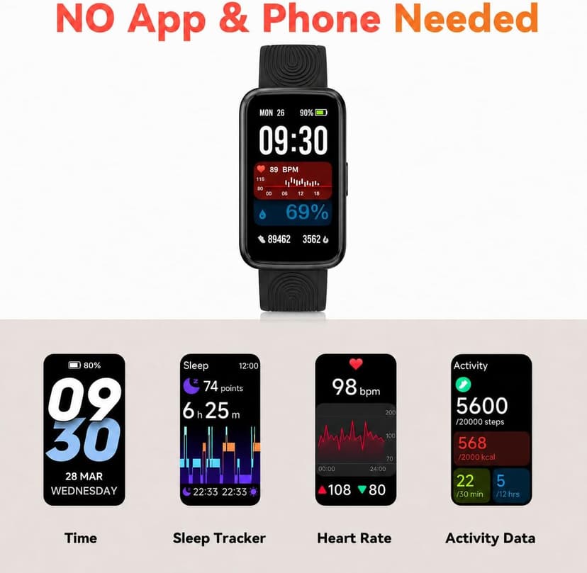Pedometer Watch No App/Phone Required Slim Fitness Tracker, 30 Meters Waterproof 1.47'' Smart Watch, Heart Rate & Blood Oxygen Monitor Step Counter for Men Women