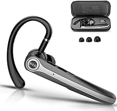Atheewon Bluetooth Headset, Wireless Bluetooth Earpiece with ENC Noise Canceling Mic, 120Hrs Talk Single-Ear Headphones, LED Display, IPX7, V5.4 Hand-Free Earphone for Business/Trucker/Driver, Black