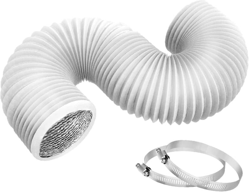 TEAIERXY 4 Inch 8ft Dryer Vent Hose, Flexible Insulated Air Ducting,Vent Hose PVC Aluminum Foil with 2 Clamps for HVAC Ventilation(White)