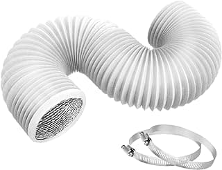 TEAIERXY 4 Inch 8ft Dryer Vent Hose, Flexible Insulated Air Ducting,Vent Hose PVC Aluminum Foil with 2 Clamps for HVAC Ventilation(White)